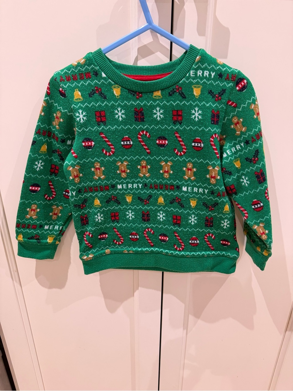 George 3t Green Kids Holiday Sweater with Candy Cane & Gingerbread Motifs